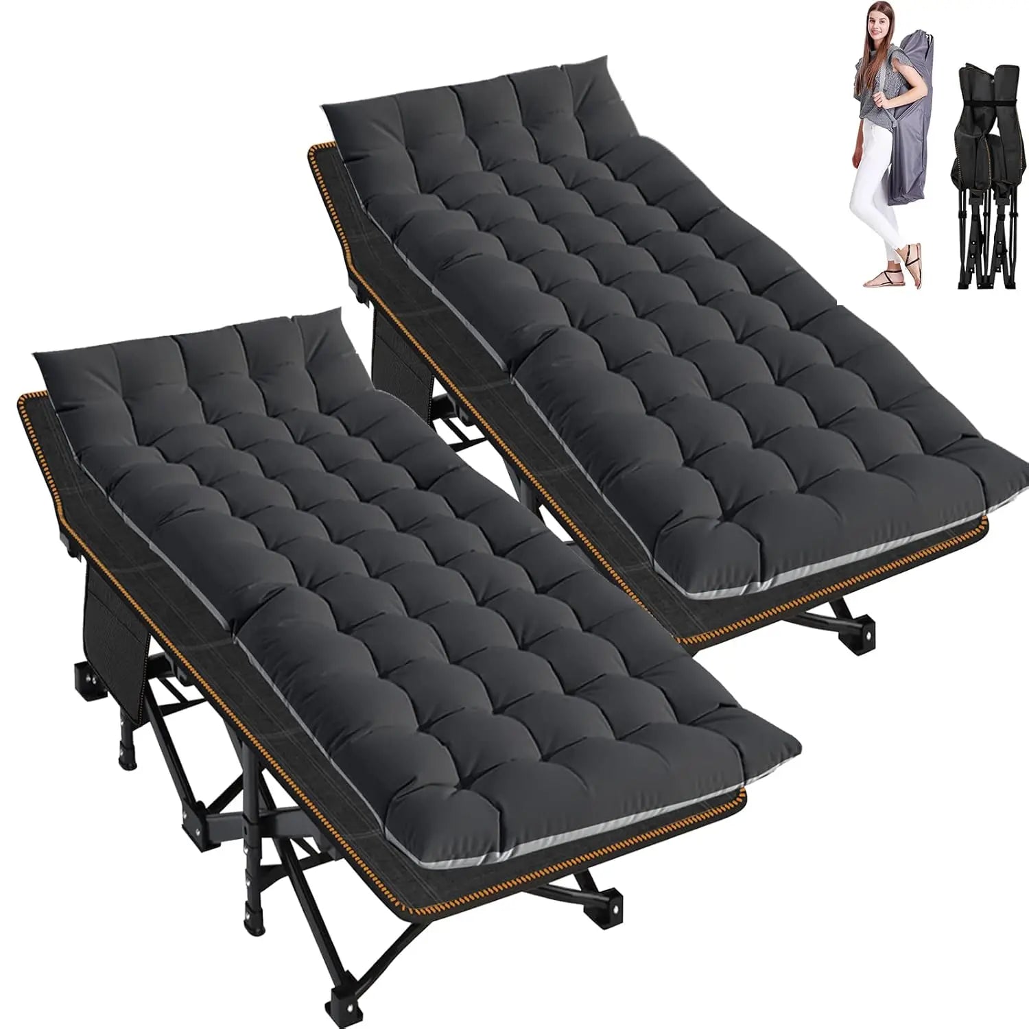 2PK XXL Camping Cot for Adults 900LBS  Oversized Folding Bed with Mattress Pad, Heavy Duty 1200D Oxford, Customized