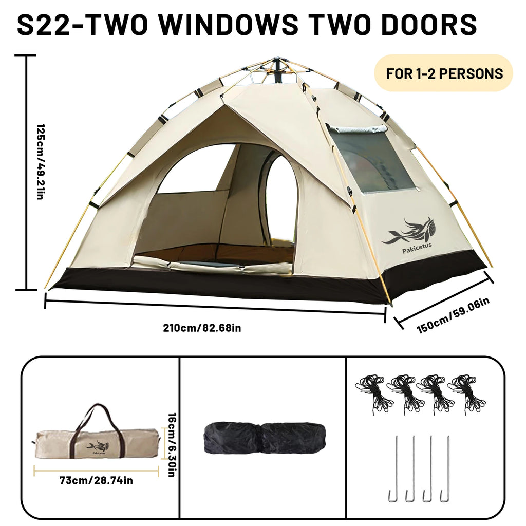 2-4 Person Automatic Pop Up Camping Tent, Instant Quick Setup Portable Windproof Tent, Lightweight Backpacking Shelter for Outdoor Travel Hiking Picnic