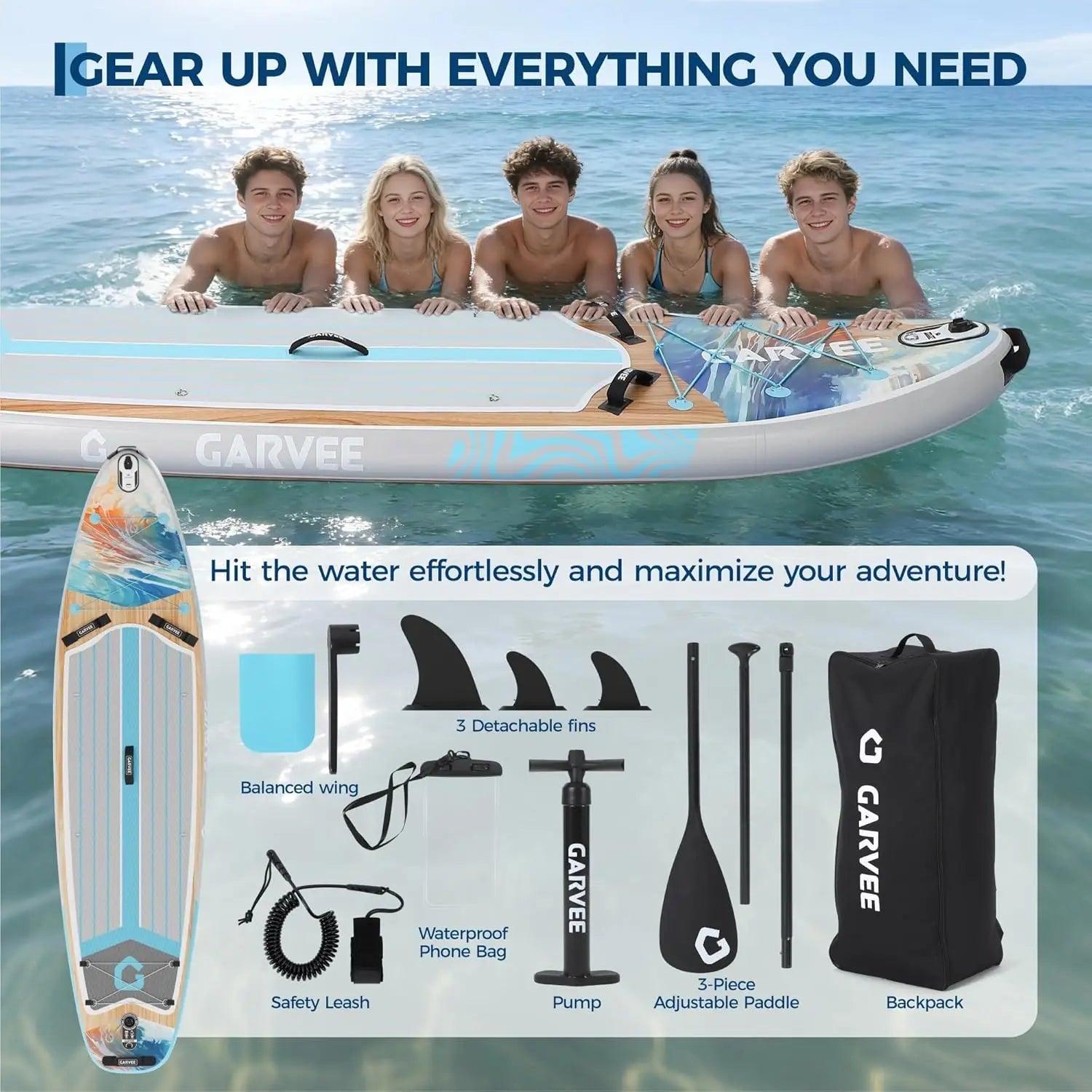 11ft  Inflatable Stand Up Paddleboard With Premium SUP Accessories,  450lbs Capacity, With Camera Mount