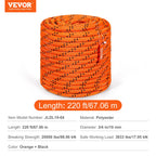 220ft Dual-Weave Polyester Rope 48-Strand Outdoor Accessories Emergency Cord for Camping Swinging Rappelling Rescue