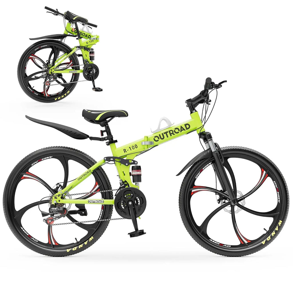 26 Inch Folding Mountain Bike, 21 Speed Full Suspension High-Carbon Steel MTB Foldable Bicycle, Dual Disc, Customized