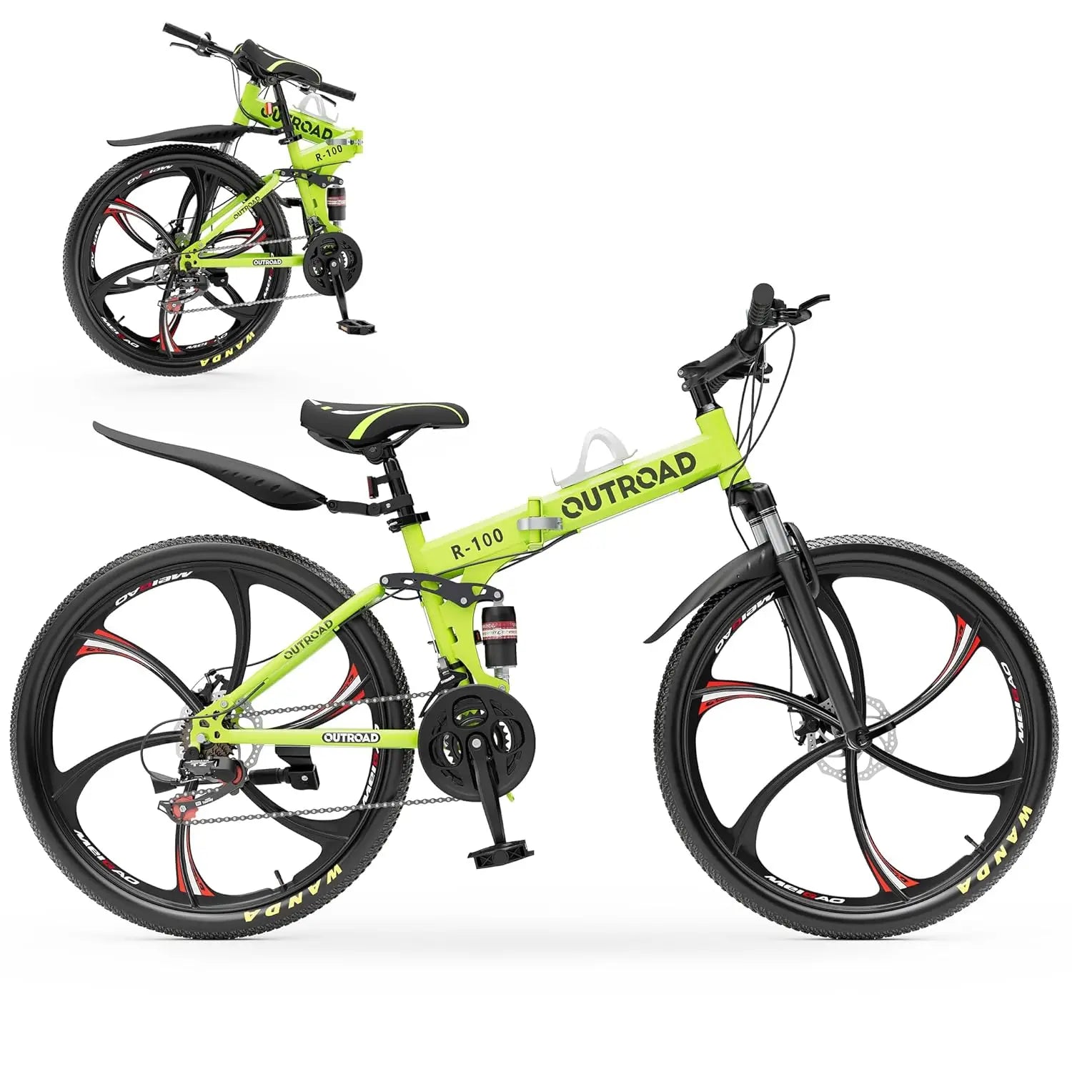 26 Inch Folding Mountain Bike, 21 Speed Full Suspension High-Carbon Steel MTB Foldable Bicycle, Dual Disc, Customized