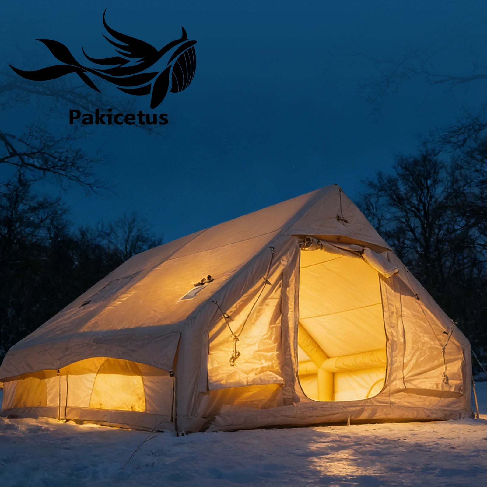 Large Luxury Inflatable Glamping Tent with Manual Hand Pump, Easy Setup 4 Season Anti-Snow Spacious Family Shelter, Weatherproof Air Tent for Outdoor Camping, Backyard Party & Wilderness Adventure