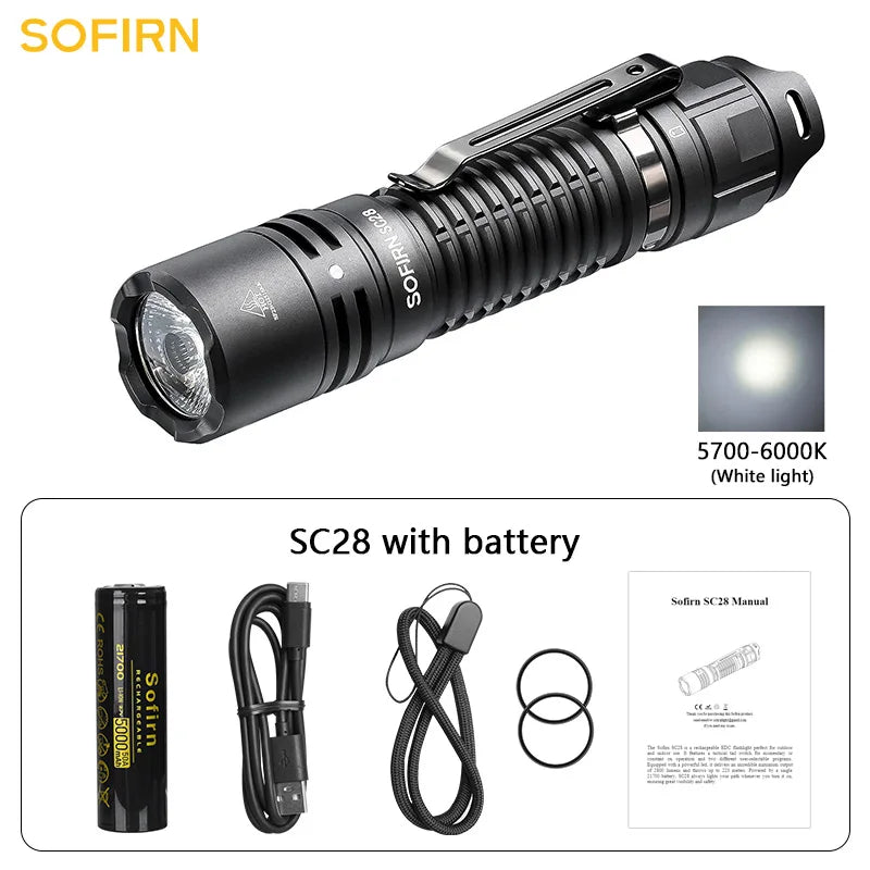 SC28 2800Lm Powerful 21700 Rechargeable XHP50B HD LED Type-C Flashlight Protable Torch EDC Flash Light IPX8 for Camping