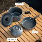 3PCS Cookware Set Pot Pan Kettle Set Portable Cooker Set For 2-3 Person With Mesh Bag For Camping Backpacking Outdoor Picnic