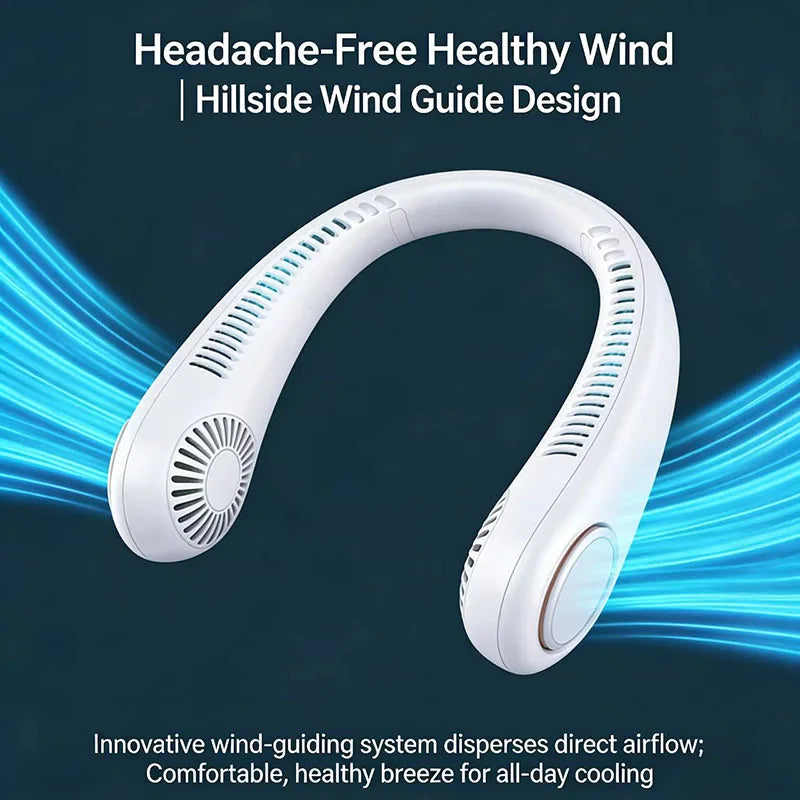 Mini Neck Mounted Fan Portable Bladeless Neck USB Rechargeable Air Cooler 5 File Speed Summer Sports Fan Outdoor Sports Fans