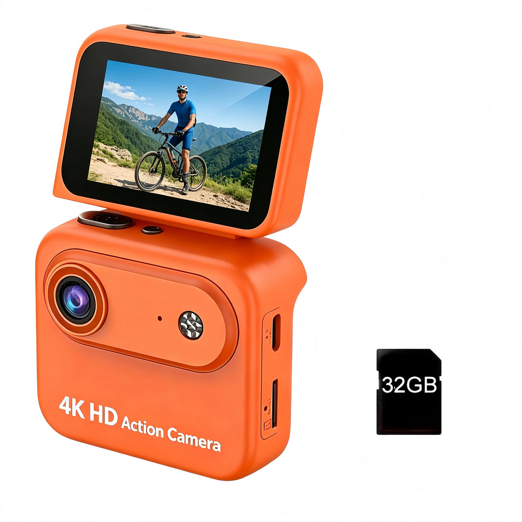 32GB 4K HD Flip Screen Thumb Camera Action Camera | Outdoor Recording, VLOG Cycling Camcorder, Anti Shake Flip Screen Panoramic Travel Shooting, Large Wide-angle First Person View Recording Camera, USB Charging, Lightweight S