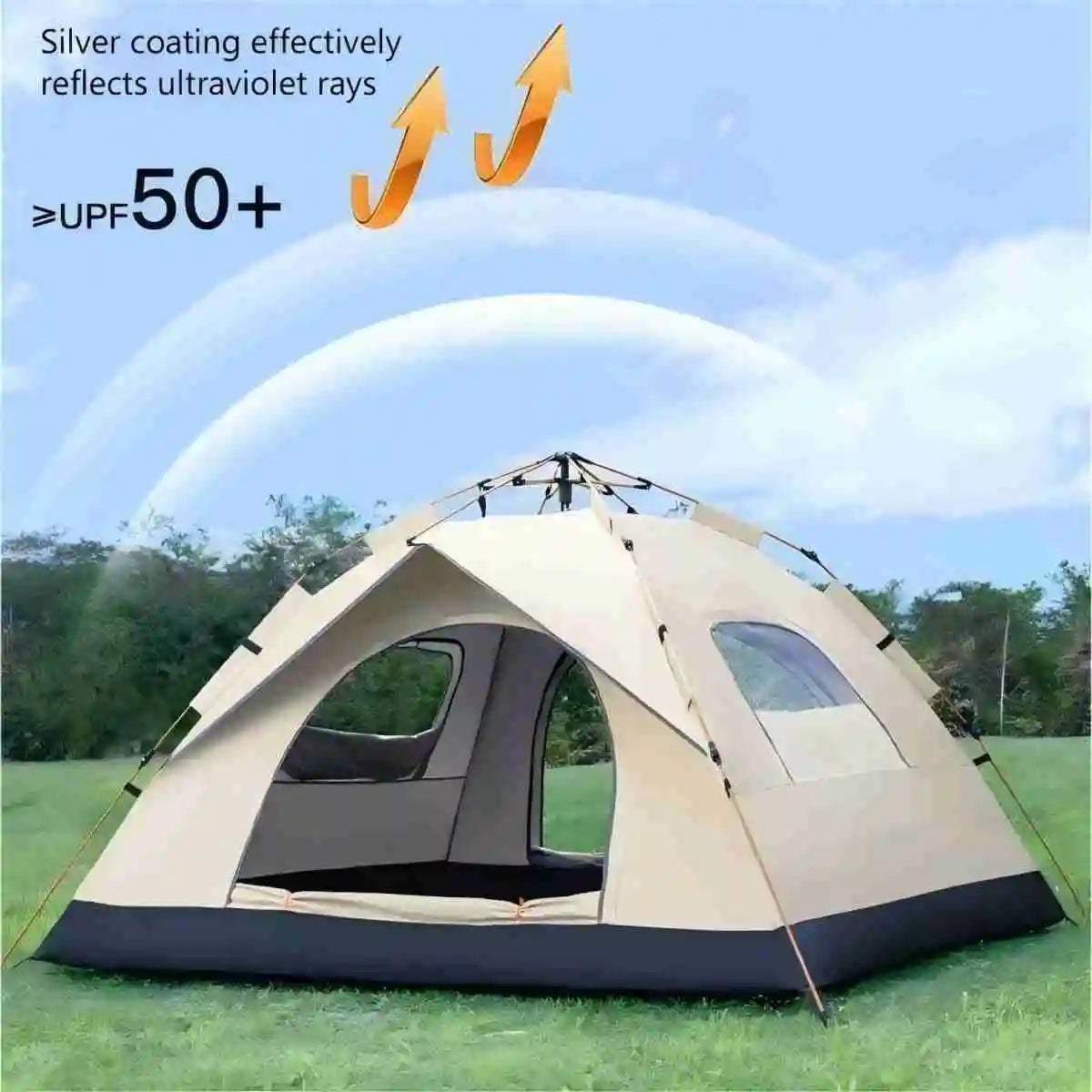 Outdoor Shelter & Sunshade, Reactive Camping Tent with Two Doors and Two Windows