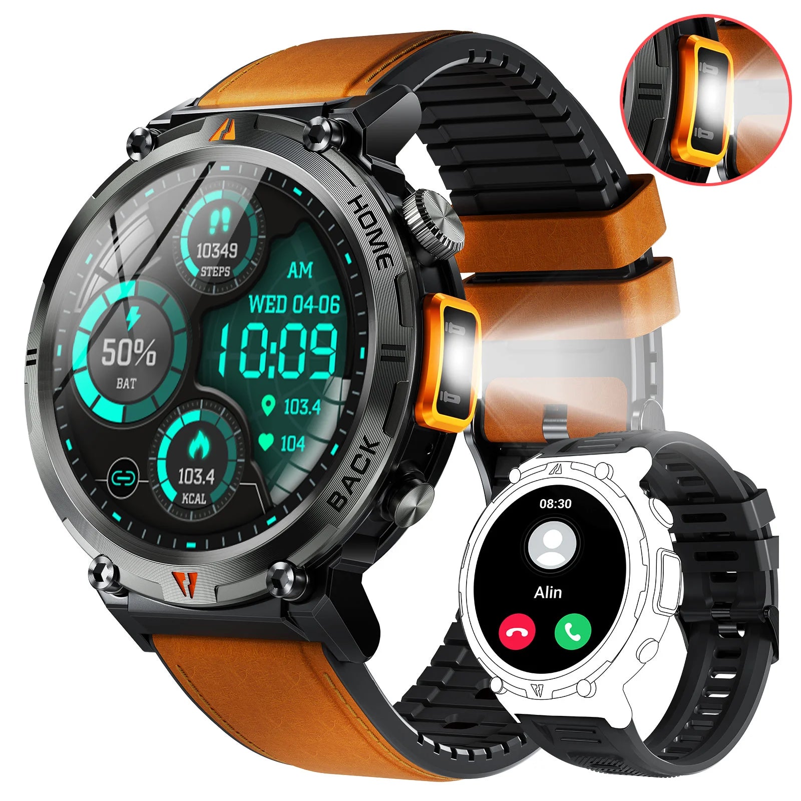 Smart Watch For Men With Bluetooth Calling & Full Touch Screen, Has Health Monitor For Heart Rate And Has Flashlight