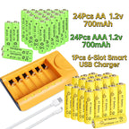 30pcs/24pcs/18pcs/12pcs/6pcs AA AAA NiMh 1.2V 700mah Rechargeable Battery Set with 6 Slot Charger