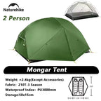 2 Person Tent 20D Nylon 210T Waterproof Ultralight Camping Hiking Tent with Mat Backpacking Travel Tent