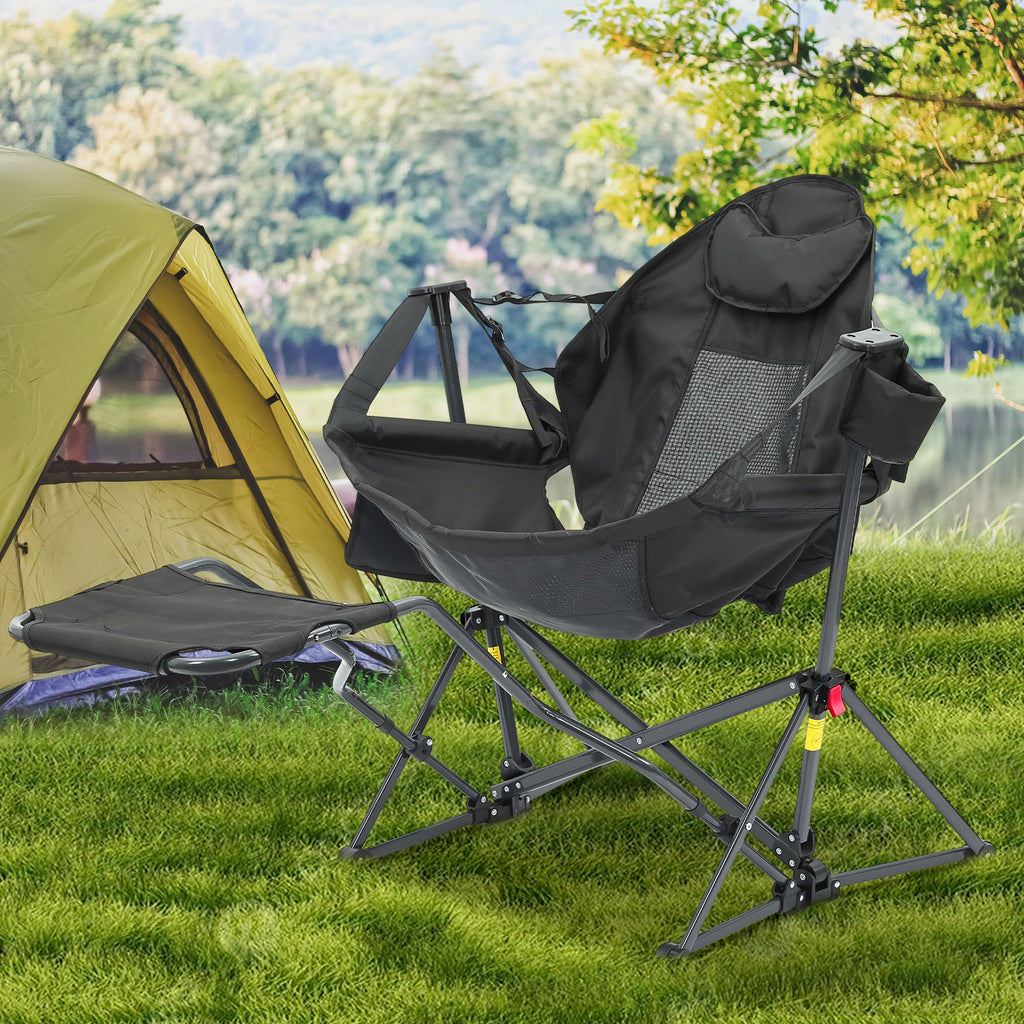 Ainfox Hammock Camping Chair with Footrest, Foldable Portable Rocking Chairs for Adults Outside Swinging Camp for Outdoor Patio Poolside